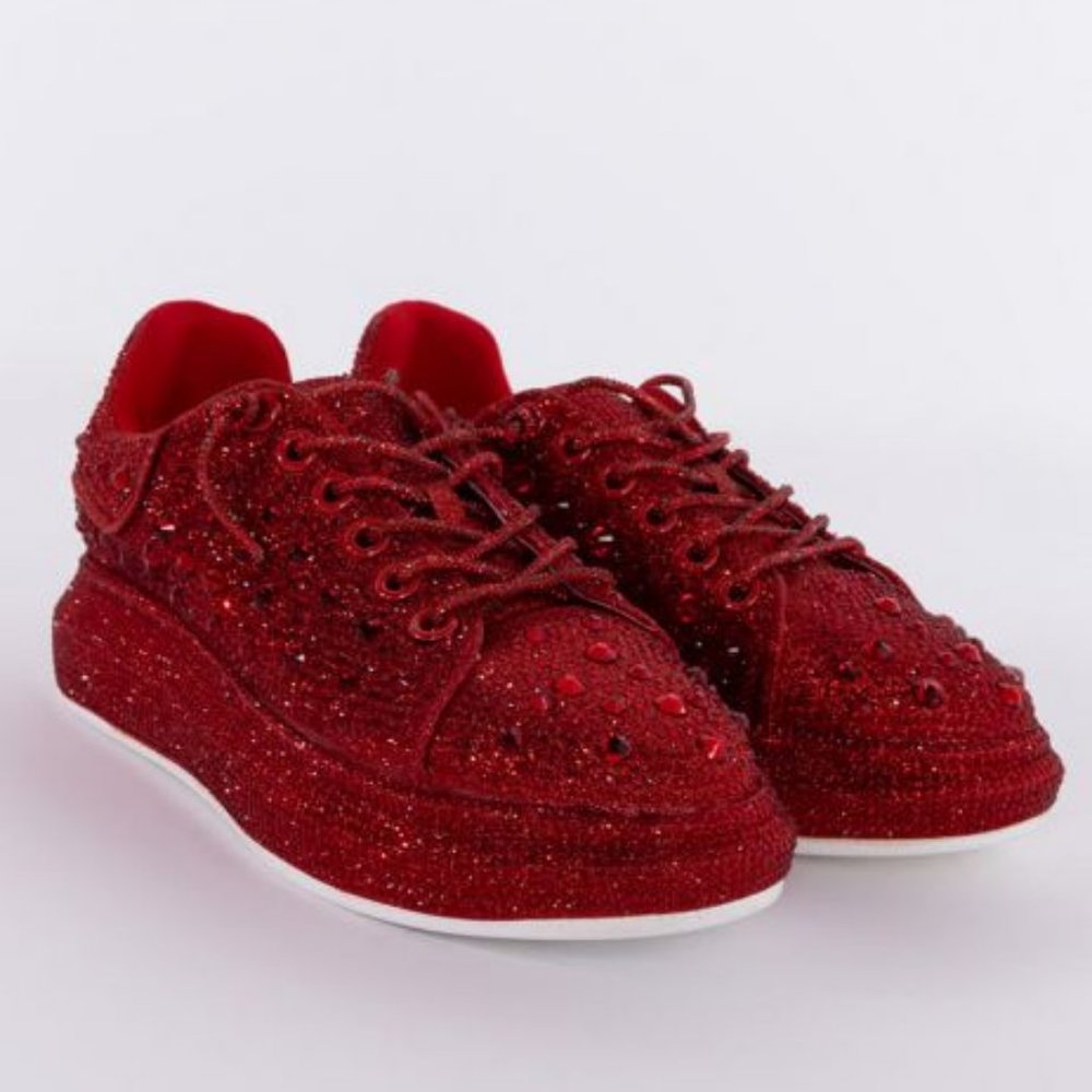 AZALEA WANG BLINGED OUT FLAT SNEAKER IN RED - Picture 4 of 8